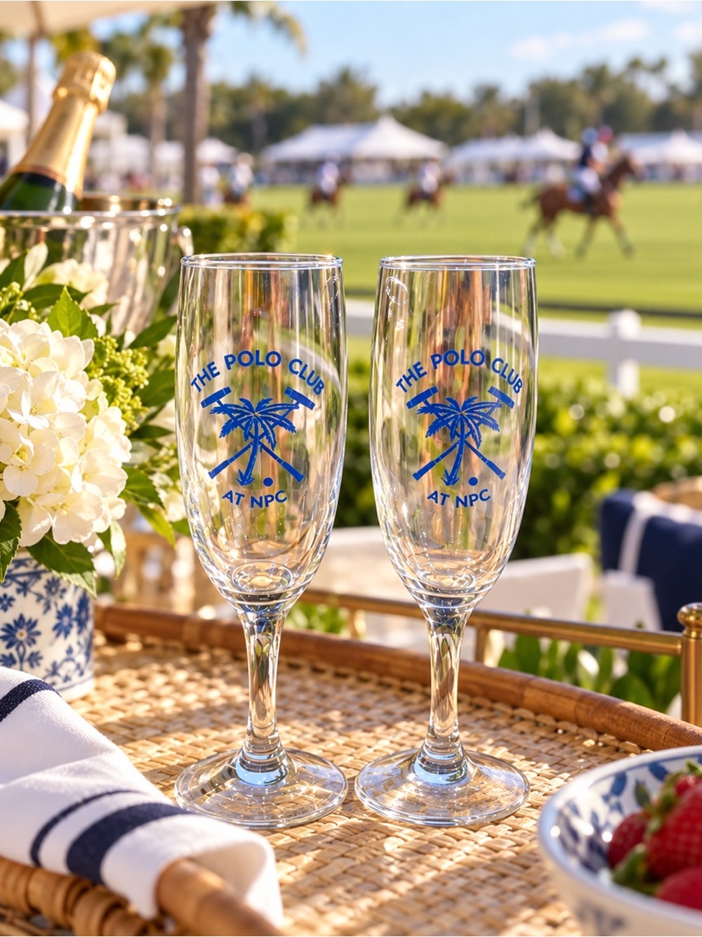 National Polo Club Champagne Flutes Horse Glassware Preppy Florida Sporty Classy